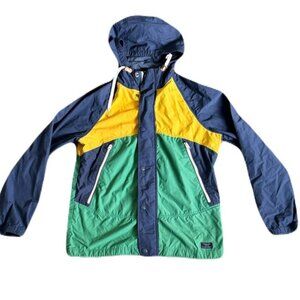 Abercrombie & Fitch Jacket Mens XS Blue Yellow Green Rain Wind Hooded Zip Up Y2K